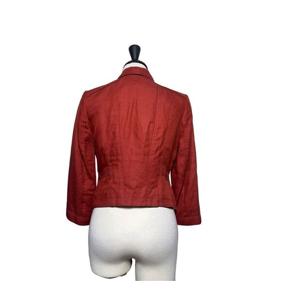 White House Black Market Rust Linen Long Sleeve Cropped Jacket Size 0 - Picture 3 of 4